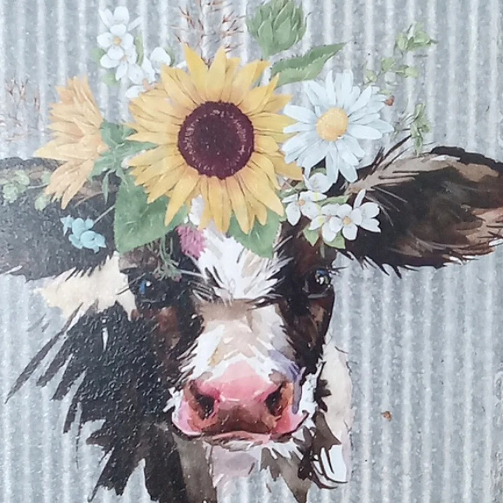 Farmhouse Cow and Sunflower Picture NWT
